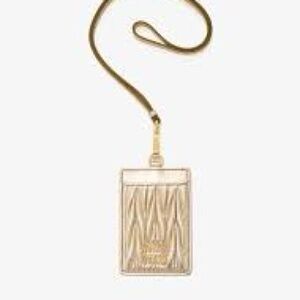 Miu Miu Gold Quilted Card Holder with Lanyard in soft nappa leather!!